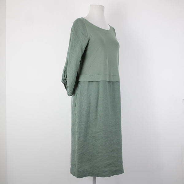 Carolyn Donnelly The Edit Sz 2-4 Green Pull Over Pockets 100% Linen Cotton Dress