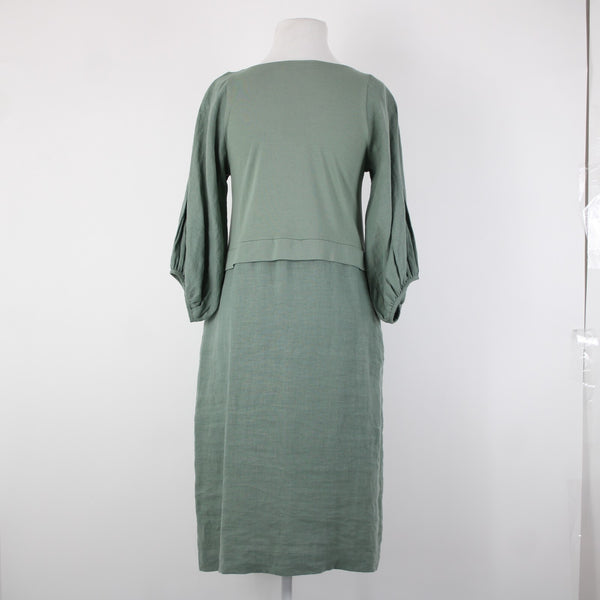 Carolyn Donnelly The Edit Sz 2-4 Green Pull Over Pockets 100% Linen Cotton Dress