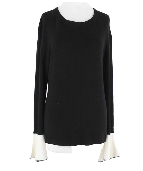 Pixley NEW Sz XL Black Ivory Flare Sleeve Pullover Rayon Nylon Sweater Top