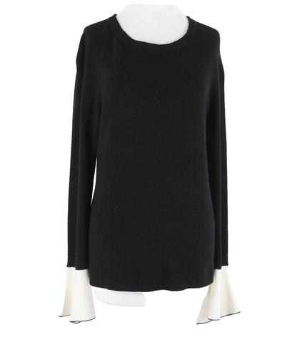 Pixley NEW Sz XL Black Ivory Flare Sleeve Pullover Rayon Nylon Sweater Top