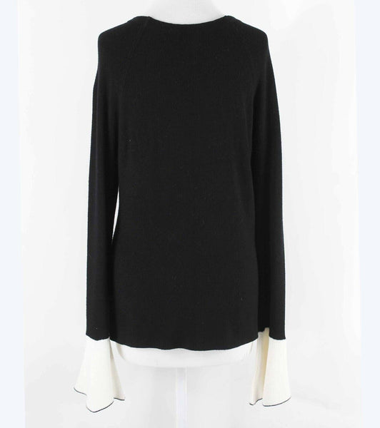 Pixley NEW Sz XL Black Ivory Flare Sleeve Pullover Rayon Nylon Sweater Top