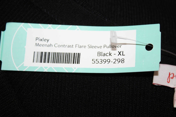 Pixley NEW Sz XL Black Ivory Flare Sleeve Pullover Rayon Nylon Sweater Top