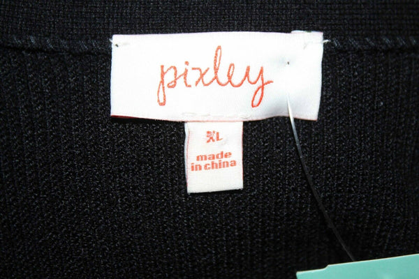 Pixley NEW Sz XL Black Ivory Flare Sleeve Pullover Rayon Nylon Sweater Top
