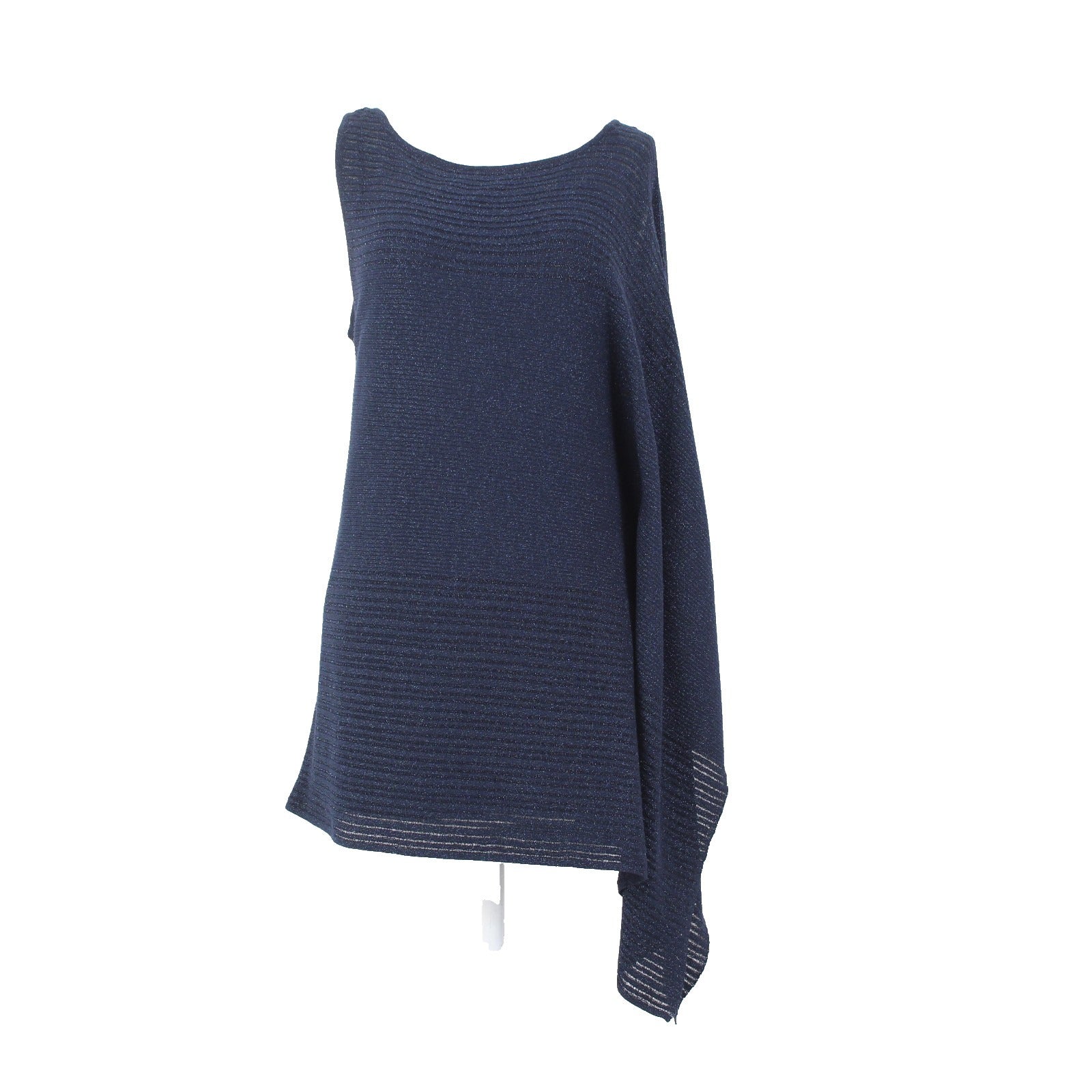 White House Black Market Top Sz S Navy Blue Metallic Draped Lined Rayon Top