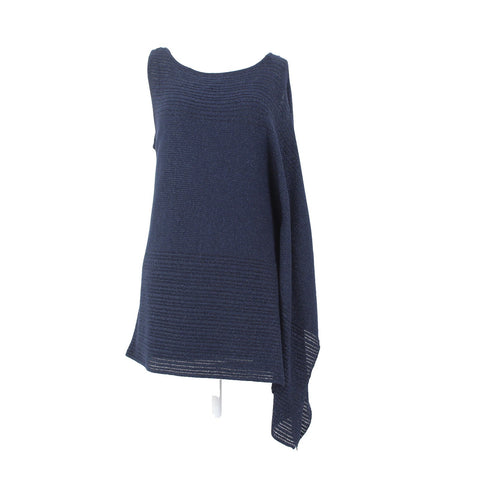 White House Black Market Top Sz S Navy Blue Metallic Draped Lined Rayon Top