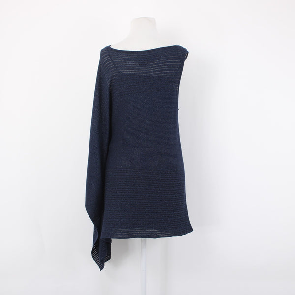 White House Black Market Top Sz S Navy Blue Metallic Draped Lined Rayon Top