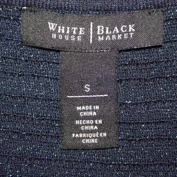 White House Black Market Top Sz S Navy Blue Metallic Draped Lined Rayon Top