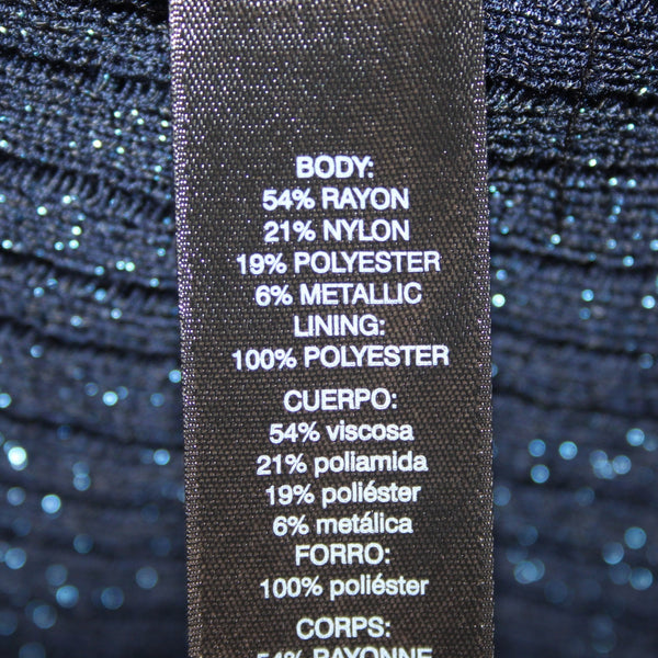 White House Black Market Top Sz S Navy Blue Metallic Draped Lined Rayon Top