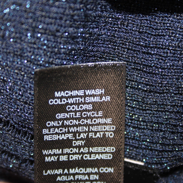 White House Black Market Top Sz S Navy Blue Metallic Draped Lined Rayon Top