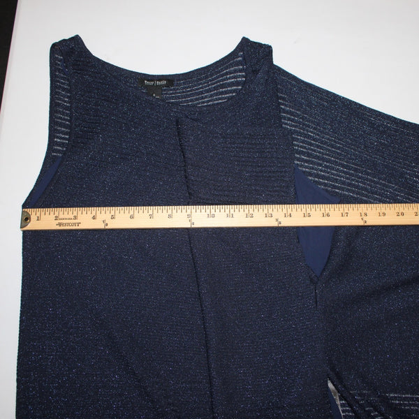 White House Black Market Top Sz S Navy Blue Metallic Draped Lined Rayon Top