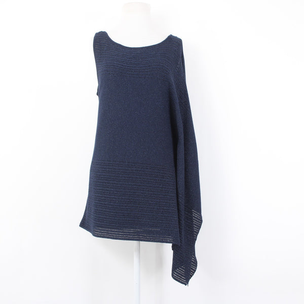 White House Black Market Top Sz S Navy Blue Metallic Draped Lined Rayon Top