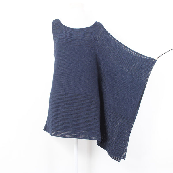 White House Black Market Top Sz S Navy Blue Metallic Draped Lined Rayon Top