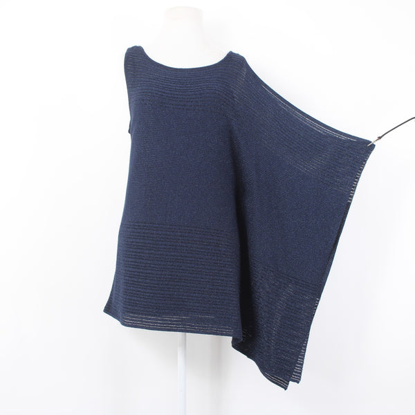 White House Black Market Top Sz S Navy Blue Metallic Draped Lined Rayon Top