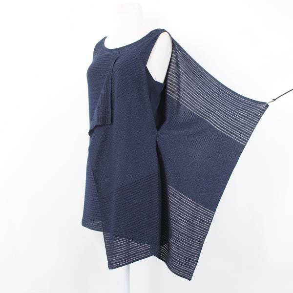 White House Black Market Top Sz S Navy Blue Metallic Draped Lined Rayon Top