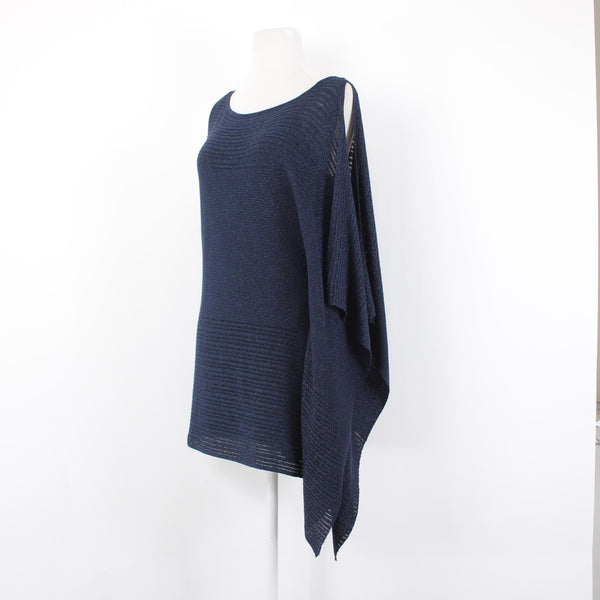 White House Black Market Top Sz S Navy Blue Metallic Draped Lined Rayon Top