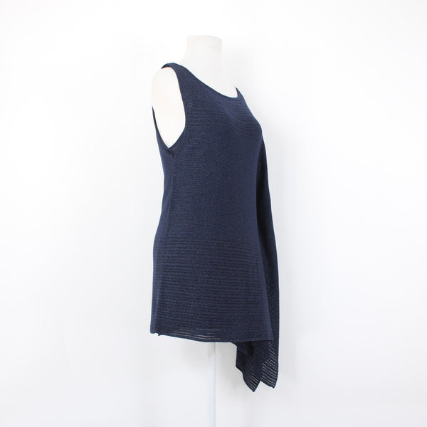 White House Black Market Top Sz S Navy Blue Metallic Draped Lined Rayon Top