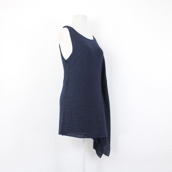 White House Black Market Top Sz S Navy Blue Metallic Draped Lined Rayon Top