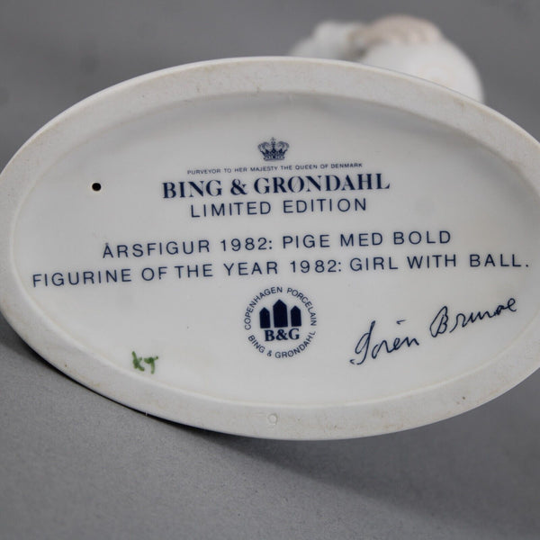 Bing Grondahl 1982 Girl With Ball Limited Edition 9" Figurine
