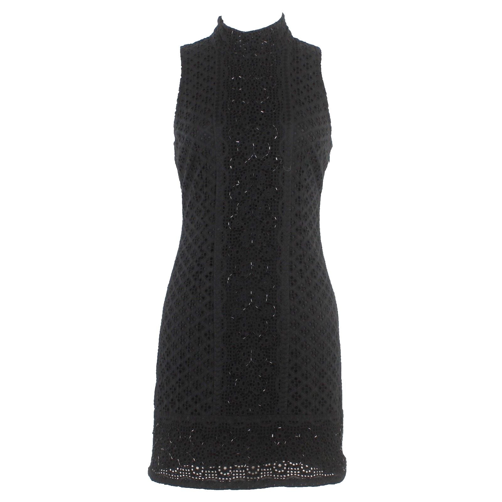 Plenty by Tracy Reese Sz 2 Black Lined Beaded Eyelet Lace Cotton Polyester Dress
