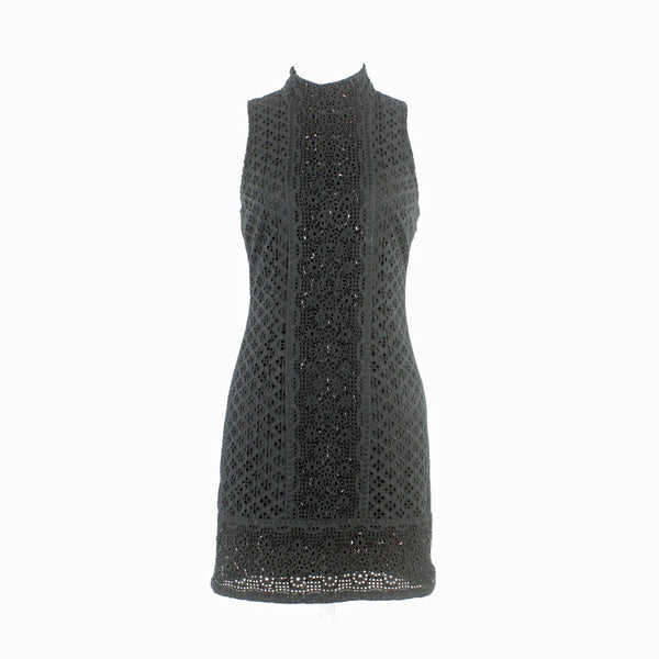 Plenty by Tracy Reese Sz 2 Black Lined Beaded Eyelet Lace Cotton Polyester Dress