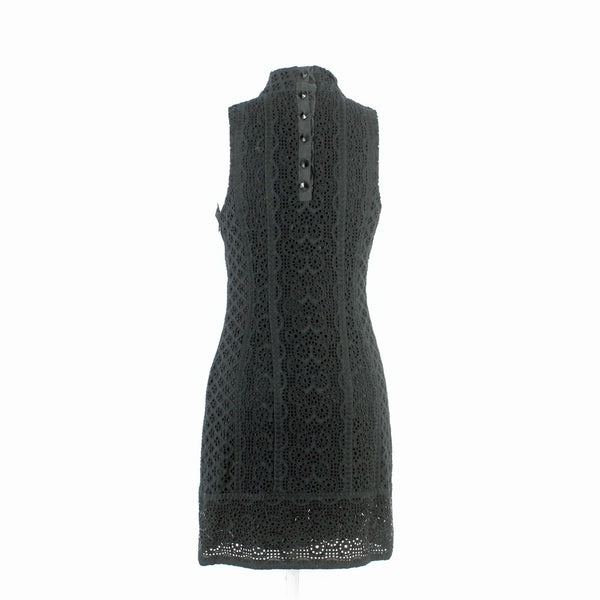 Plenty by Tracy Reese Sz 2 Black Lined Beaded Eyelet Lace Cotton Polyester Dress