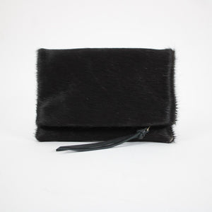 Unbranded 11 x 8 Dark Brown Calf Hair Foldable Wristlet Clutch Purse