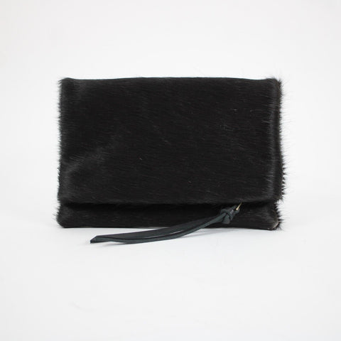 Unbranded 11 x 8 Dark Brown Calf Hair Foldable Wristlet Clutch Purse