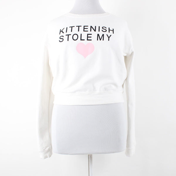 Kittenish NEW Sz L White Black Pink Kittenish Stole My Cotton Spandex Sweater