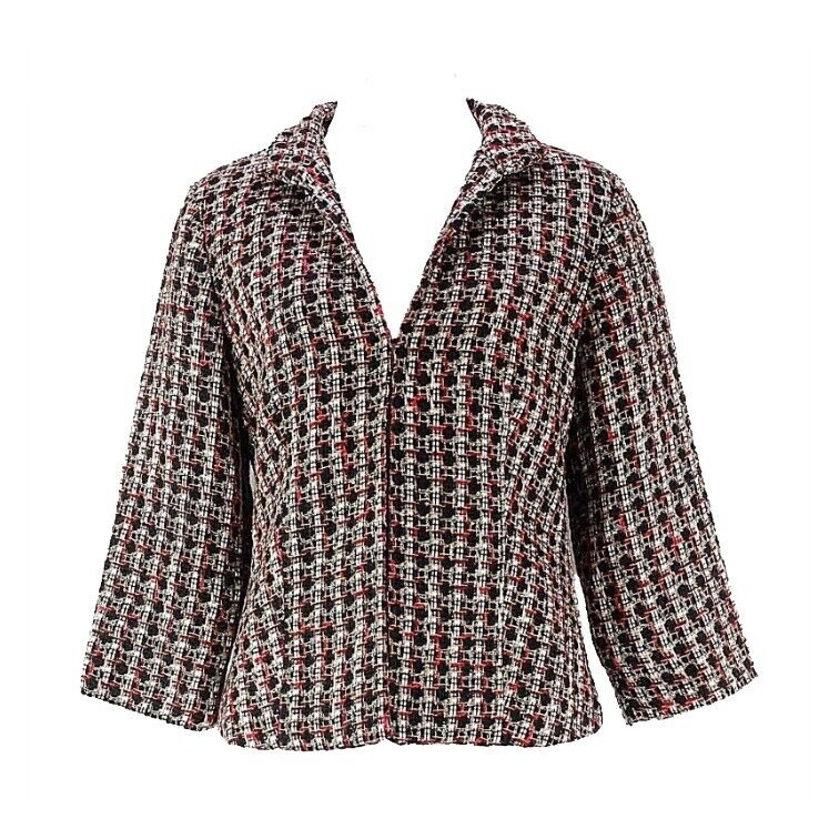 Chicos NEW $129 Sz 0 Blk Red Multi Woven Acrylic Blend Jacket