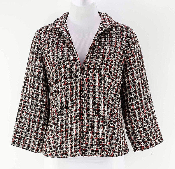 Chicos NEW $129 Sz 0 Blk Red Multi Woven Acrylic Blend Jacket