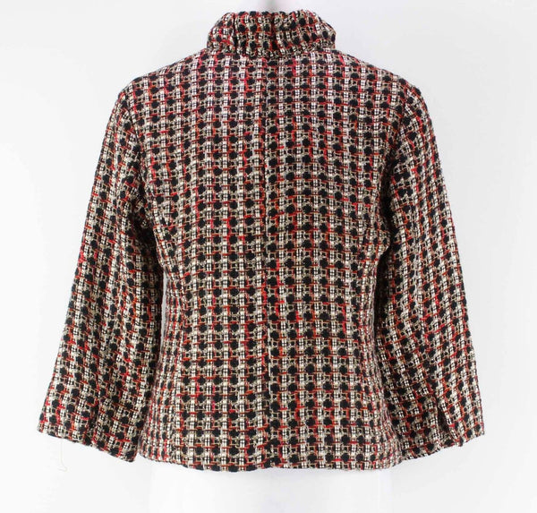 Chicos NEW $129 Sz 0 Blk Red Multi Woven Acrylic Blend Jacket