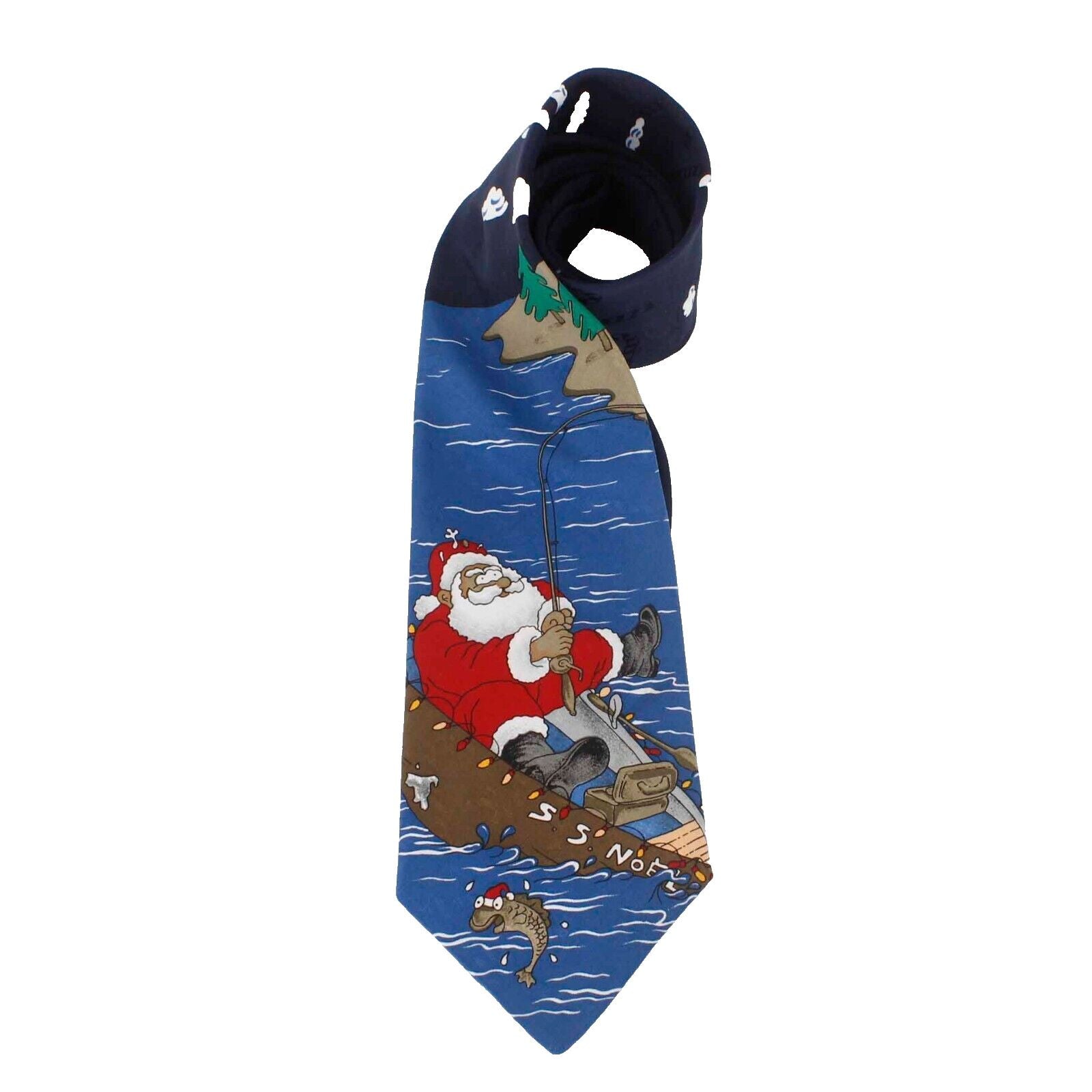 Special Ties Hallmark 56" x 4" Navy Blue Multi Poly Santa Fishing Tie