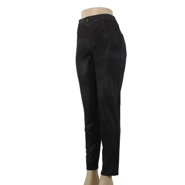 Chicos Pant Sz 1 x 30 Black Silverish Shine Faux Pockets Polyester Spandex Pant