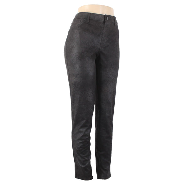 Chicos Pant Sz 1 x 30 Black Silverish Shine Faux Pockets Polyester Spandex Pant
