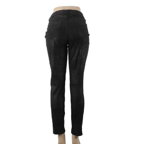 Chicos Pant Sz 1 x 30 Black Silverish Shine Faux Pockets Polyester Spandex Pant