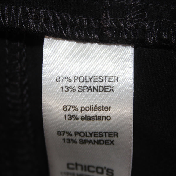 Chicos Pant Sz 1 x 30 Black Silverish Shine Faux Pockets Polyester Spandex Pant