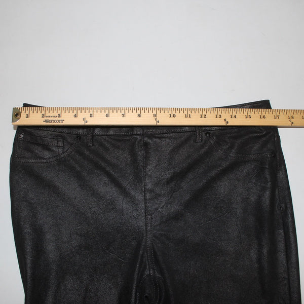 Chicos Pant Sz 1 x 30 Black Silverish Shine Faux Pockets Polyester Spandex Pant