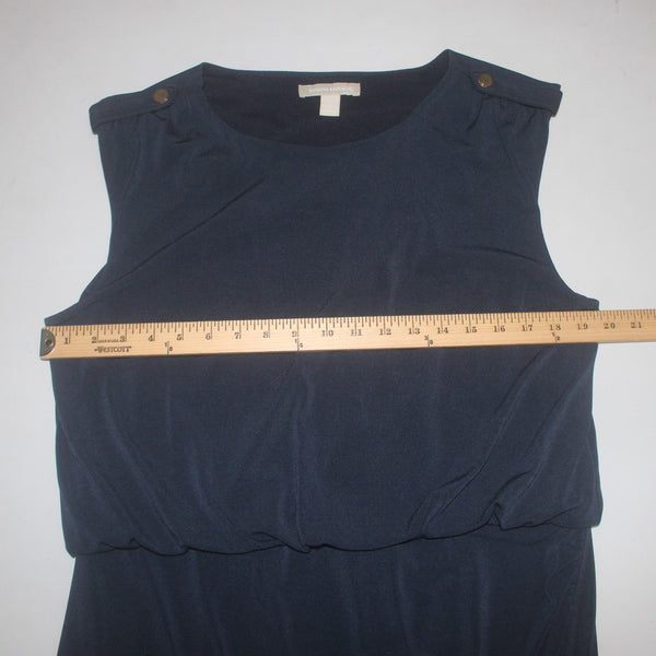 Banana Republic Dress Sz XL Navy Blue Gold Hardware Blouson Polyester Spandex