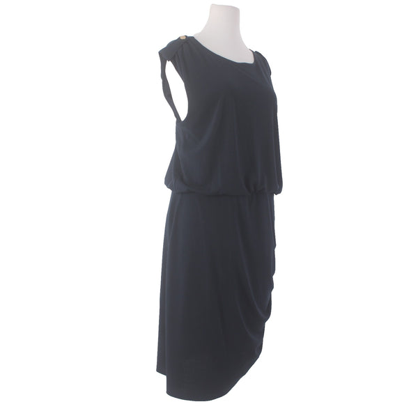 Banana Republic Dress Sz XL Navy Blue Gold Hardware Blouson Polyester Spandex
