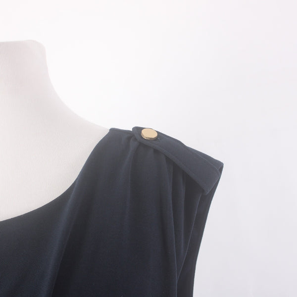 Banana Republic Dress Sz XL Navy Blue Gold Hardware Blouson Polyester Spandex