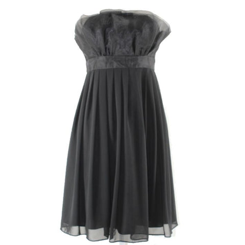 White House Black Market Sz 2 Black Strapless Pleat Sheer Lined Poly Dress