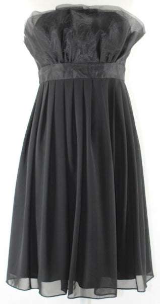 White House Black Market Sz 2 Black Strapless Pleat Sheer Lined Poly Dress
