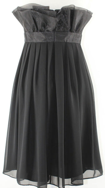 White House Black Market Sz 2 Black Strapless Pleat Sheer Lined Poly Dress