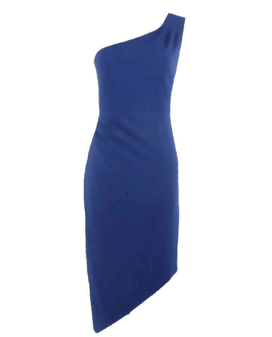 BCBGMaxazria NEW $228 Sz 4 Blue Asymmetric 1 Shoulder Poly Blend Dress
