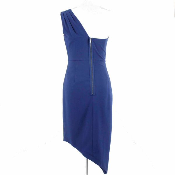 BCBGMaxazria NEW $228 Sz 4 Blue Asymmetric 1 Shoulder Poly Blend Dress
