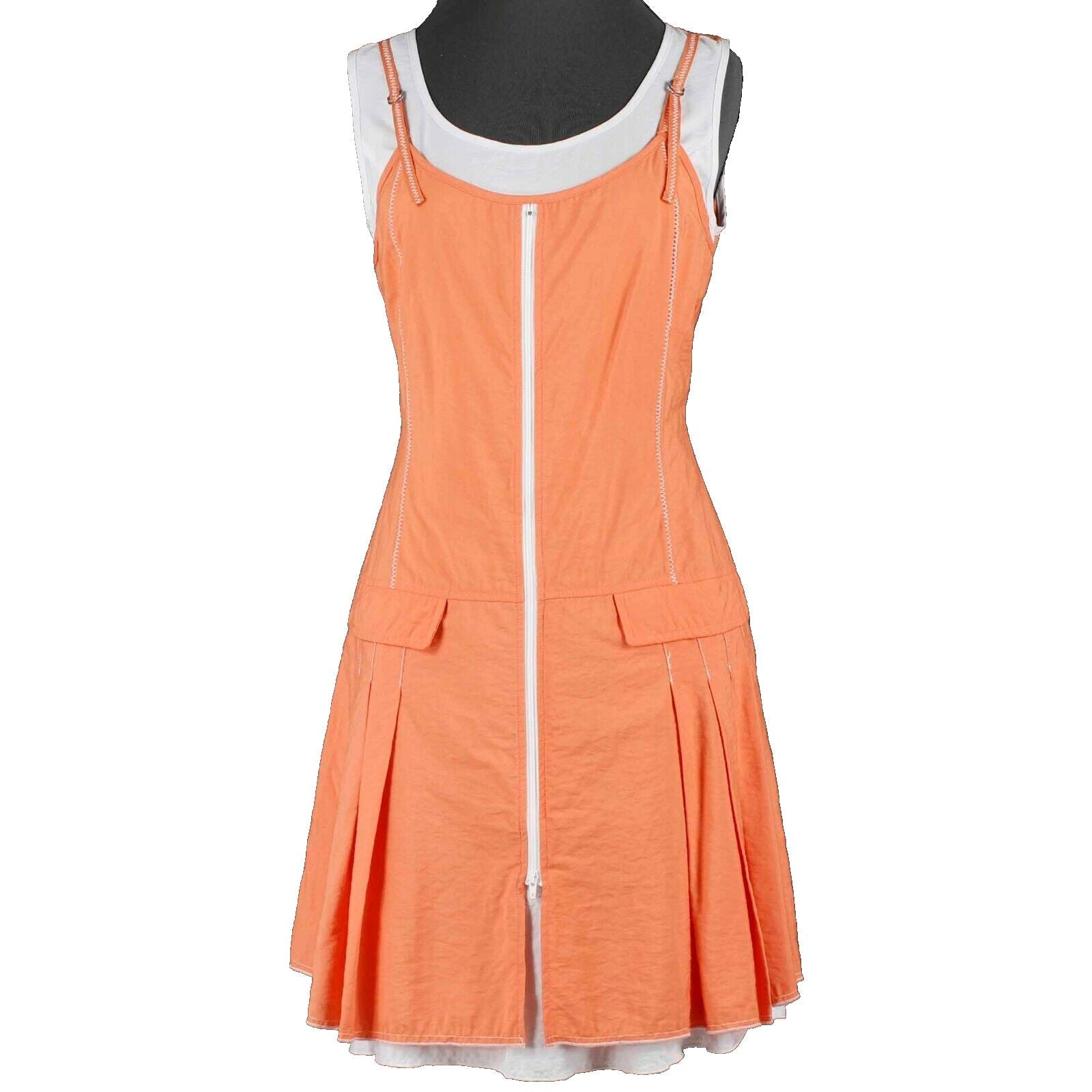 Inspired Style NEW $159 Sz 2 Coral White Faux Pockets Rayon Nylon Dress