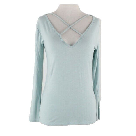 Stella Laguna NEW $28 Sz M Mint Criss Cross V Neck Spandex Rayon Knit Top