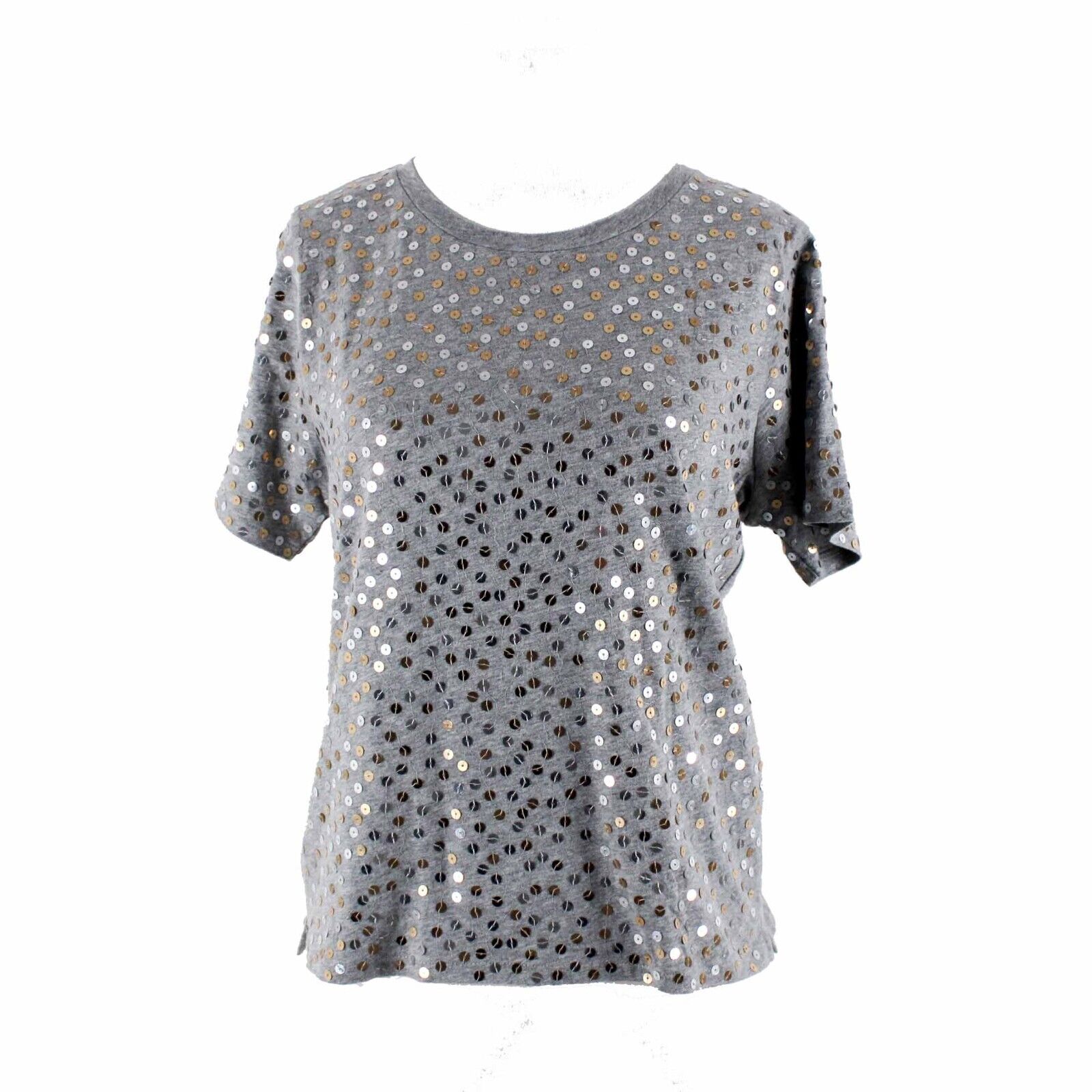 J Crew NEW Sz M Gray Sequin Gold Silver Short Sleeve 100% Cotton Tee Shirt