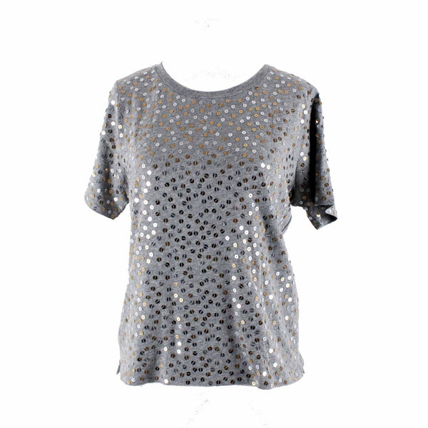 J Crew NEW Sz M Gray Sequin Gold Silver Short Sleeve 100% Cotton Tee Shirt
