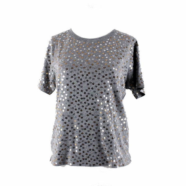 J Crew NEW Sz M Gray Sequin Gold Silver Short Sleeve 100% Cotton Tee Shirt